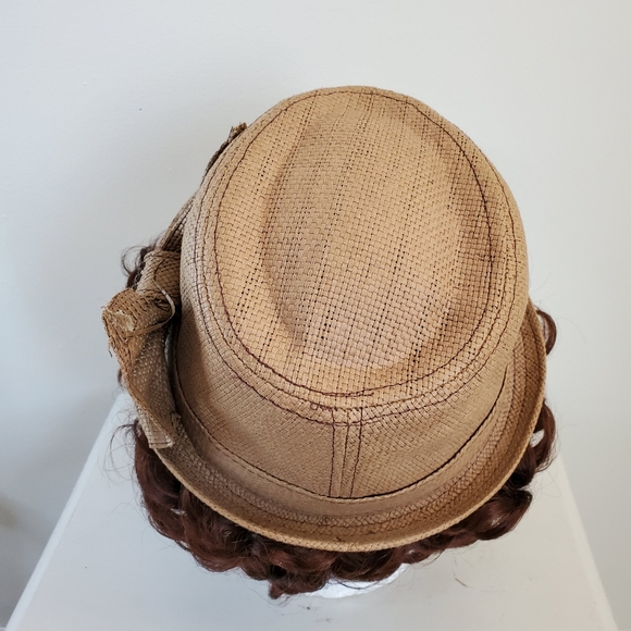 Vintage Woven Straw Fedora Hat With Bow Detail - Picture 5 of 12